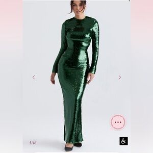 House of CB Emerald Green Sequin Long-Sleeve Dress